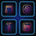 Set line Periodic table, Test tube and flask, and Salt stone. Gradient color icons. Vector