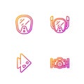 Set line Photo camera, Fish, Diving mask and . Gradient color icons. Vector
