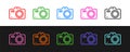 Set line Photo camera icon isolated on black and white background. Foto camera. Digital photography. Vector Royalty Free Stock Photo