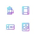 Set line Photo frame, and video shooting, Camera roll cartridge and Play Video. Gradient color icons. Vector