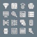 Set line Photo retouching, Mobile phone, Server, Data, Graduation cap, Processor CPU, Algorithm, Funnel filter and Royalty Free Stock Photo