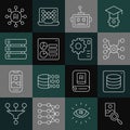 Set line Photo retouching, Server, Data, Neural network, Artificial intelligence robot, Computer api interface, and icon Royalty Free Stock Photo