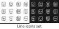Set line PHP file document, DLL, MAX, XML, RUBY, XSL, DOC and JPG icon. Vector Royalty Free Stock Photo