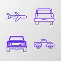 Set line Pickup truck, Off road car, and Plane icon. Vector Royalty Free Stock Photo