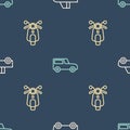 Set line Pickup truck, Scooter and Car on seamless pattern. Vector Royalty Free Stock Photo