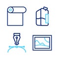 Set line Picture landscape, Fountain pen nib, Printer ink bottle and Roll of paper icon. Vector