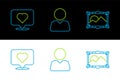 Set line Picture landscape, Like heart and Add to friend icon. Vector