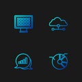 Set line Pie chart infographic, Binary code and Network cloud connection. Gradient color icons. Vector Royalty Free Stock Photo