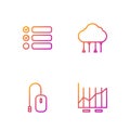 Set line Pie chart infographic, Computer mouse, Task list and Network cloud connection. Gradient color icons. Vector Royalty Free Stock Photo