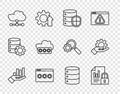 Set line Pie chart infographic, Document and lock, Server with shield, Password protection, Network cloud connection Royalty Free Stock Photo