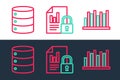 Set line Pie chart infographic, Server, Data, Web Hosting and Document and lock icon. Vector Royalty Free Stock Photo