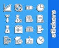 Set line Pie chart infographic, Smartphone, mobile phone, Finance document, Battery charge level indicator, Money bag