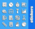 Set line Pie chart infographic, Stamp, Time is money, Briefcase, Battery charge level indicator with earth globe, Safe