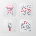 Set line Piece of cake, Ice cream, Jelly candy and Jam jar icon. Vector Royalty Free Stock Photo