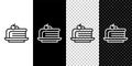 Set line Piece of cake icon isolated on black and white,transparent background. Happy Birthday. Vector Royalty Free Stock Photo