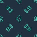 Set line Piece of puzzle, Chess and Startup project concept on seamless pattern. Vector Royalty Free Stock Photo