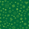 Set line Piece of puzzle, Settings in the hand and Laptop help on seamless pattern. Vector