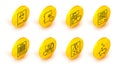 Set line Piggy bank with coin, Document graph chart, Medical clipboard clinical record, Report file document, Delete