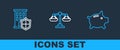 Set line Piggy bank, House with shield and Scales of justice icon. Vector