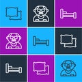 Set line Pillow, Bed and Grandfather icon. Vector