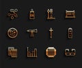 Set line Pills in blister pack, Pie chart infographic, Molecule, Processor, Glasses, Telescope, Battery and Pipette icon