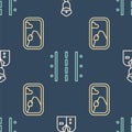 Set line Pilot, Airplane window and Airport runway on seamless pattern. Vector