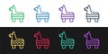 Set line Pinata icon isolated on black and white background. Mexican traditional birthday toy. Vector