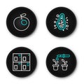 Set line Pipette and plant, Periodic table, Bacteria and Genetically modified apple icon. Vector Royalty Free Stock Photo