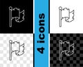 Set line Pirate flag icon isolated on black and white, transparent background. Vector Royalty Free Stock Photo