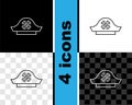 Set line Pirate hat icon isolated on black and white, transparent background. Vector Royalty Free Stock Photo