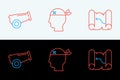 Set line Pirate treasure map, Cannon and captain icon. Vector