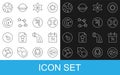 Set line Pisces zodiac, Calendar, Falling star, Star constellation, Moon and stars, Full moon and Symbol Jupiter icon Royalty Free Stock Photo