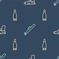 Set line Pistol or gun, Bullet and Submarine on seamless pattern. Vector