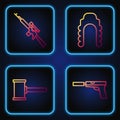 Set line Pistol or gun with silencer, Judge gavel, Sniper rifle with scope and Judge wig. Gradient color icons. Vector Royalty Free Stock Photo