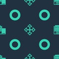 Set line Pixel arrows in four directions, Laurel wreath and Hotel building on seamless pattern. Vector Royalty Free Stock Photo