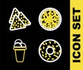 Set line Pizza, Donut, Ice cream and Nachos icon. Vector