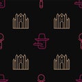 Set line Pizza knife, Milan Cathedral and Pinocchio on seamless pattern. Vector