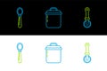 Set line Pizza knife, Spoon and Cooking pot icon. Vector