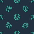 Set line Planet Earth, Asteroid and Gemini zodiac on seamless pattern. Vector Royalty Free Stock Photo