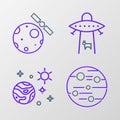 Set line Planet Mars, Space and planet, and Satellites orbiting the Earth icon. Vector Royalty Free Stock Photo