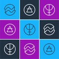 Set line Planet, Neptune planet and Air element icon. Vector