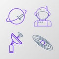 Set line Planet, Radar, Astronaut and icon. Vector