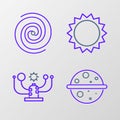 Set line Planet Venus, Solar system, Sun and Black hole icon. Vector