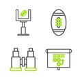 Set line Planning strategy concept, Binoculars, American Football ball and football goal post and football icon. Vector