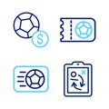 Set line Planning strategy concept, Soccer football ball, Football or soccer ticket and icon. Vector