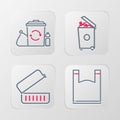 Set line Plastic bag, Lunch box, Trash can and Recycle bin with recycle icon. Vector