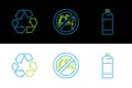 Set line Plastic bottle, Recycle symbol and No trash icon. Vector