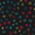 Set line Play video button, Music note, tone, Stop media and Smart Tv on seamless pattern. Vector
