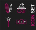 Set line Playing cards, Magic wand, Witch and stone icon. Vector