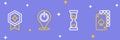 Set line Playing cards, Old hourglass, Power button and Game rating with medal icon. Vector